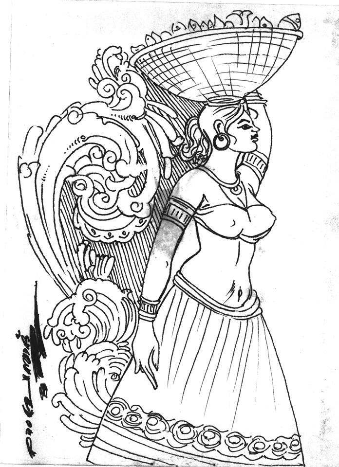 Picture Name: മീൻകാരി
Medium: Line Drawing using Calligraphy Pen and Indian Ink