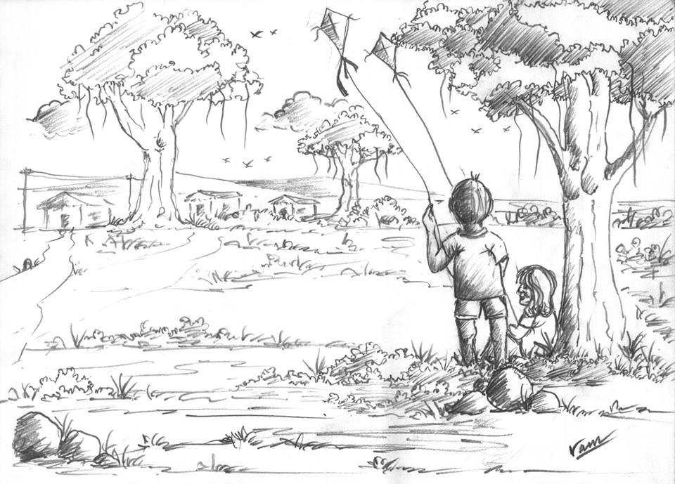 Picture Name: Kite and Children
Medium: Pencil Sketch