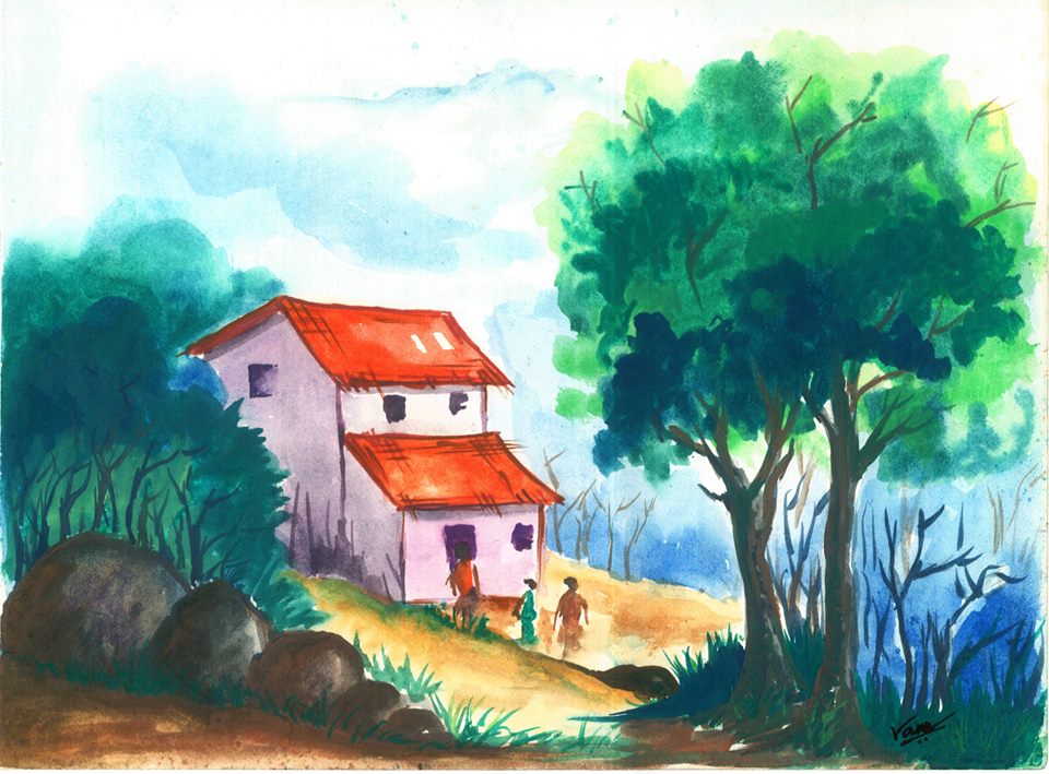 Picture Name : My Village
Medium : Water Colour in Hand Made Paper